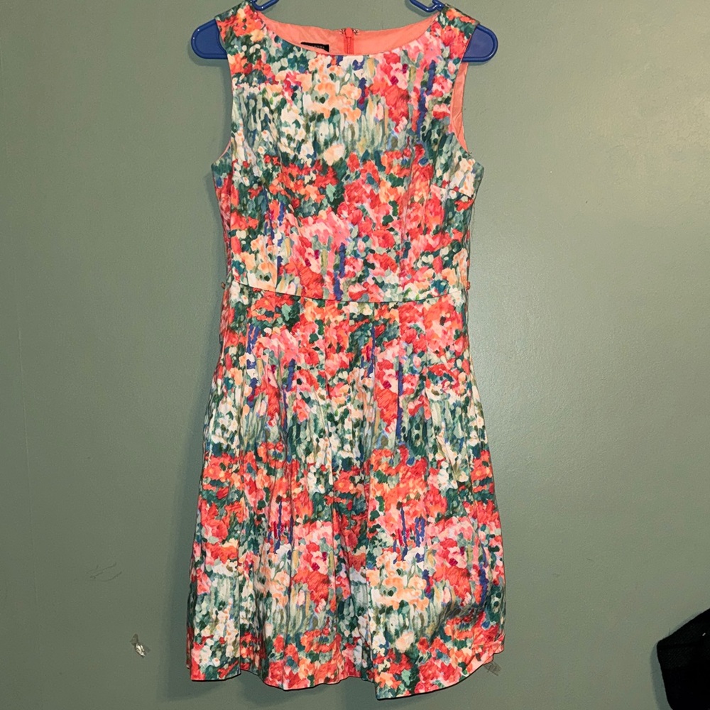 Talbots Sleeveless Floral Fit and Flare Watercolor Dress
